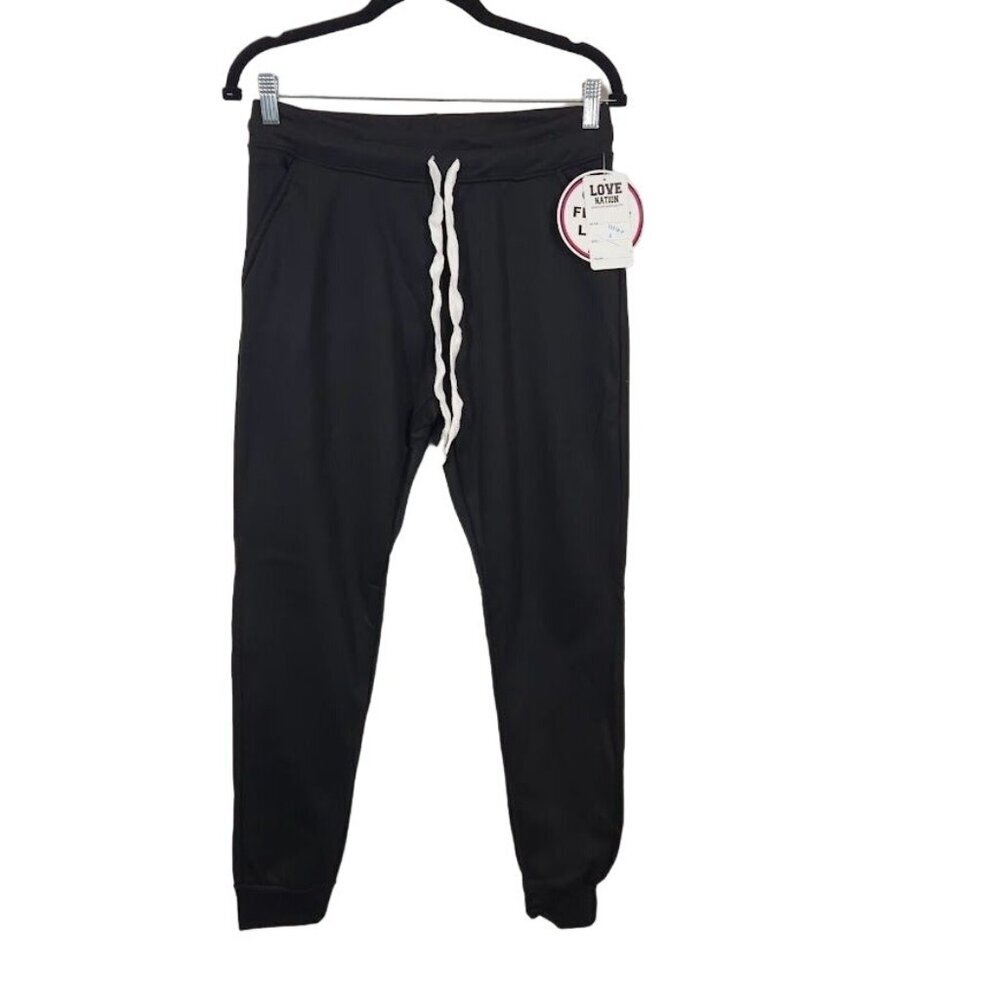 NWT Love Nation Cozy Fleece Lined Jogger Sweatpants in Black - Size Large